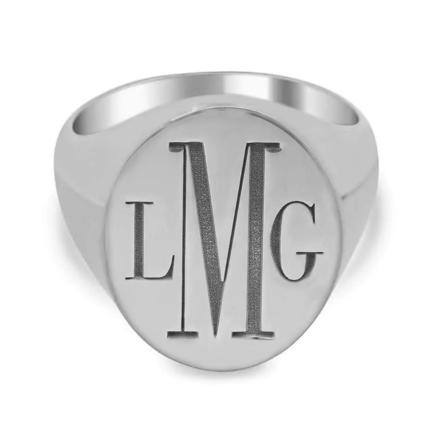 Oval Bodoni Three Letter Monogram Men's Signet Ring