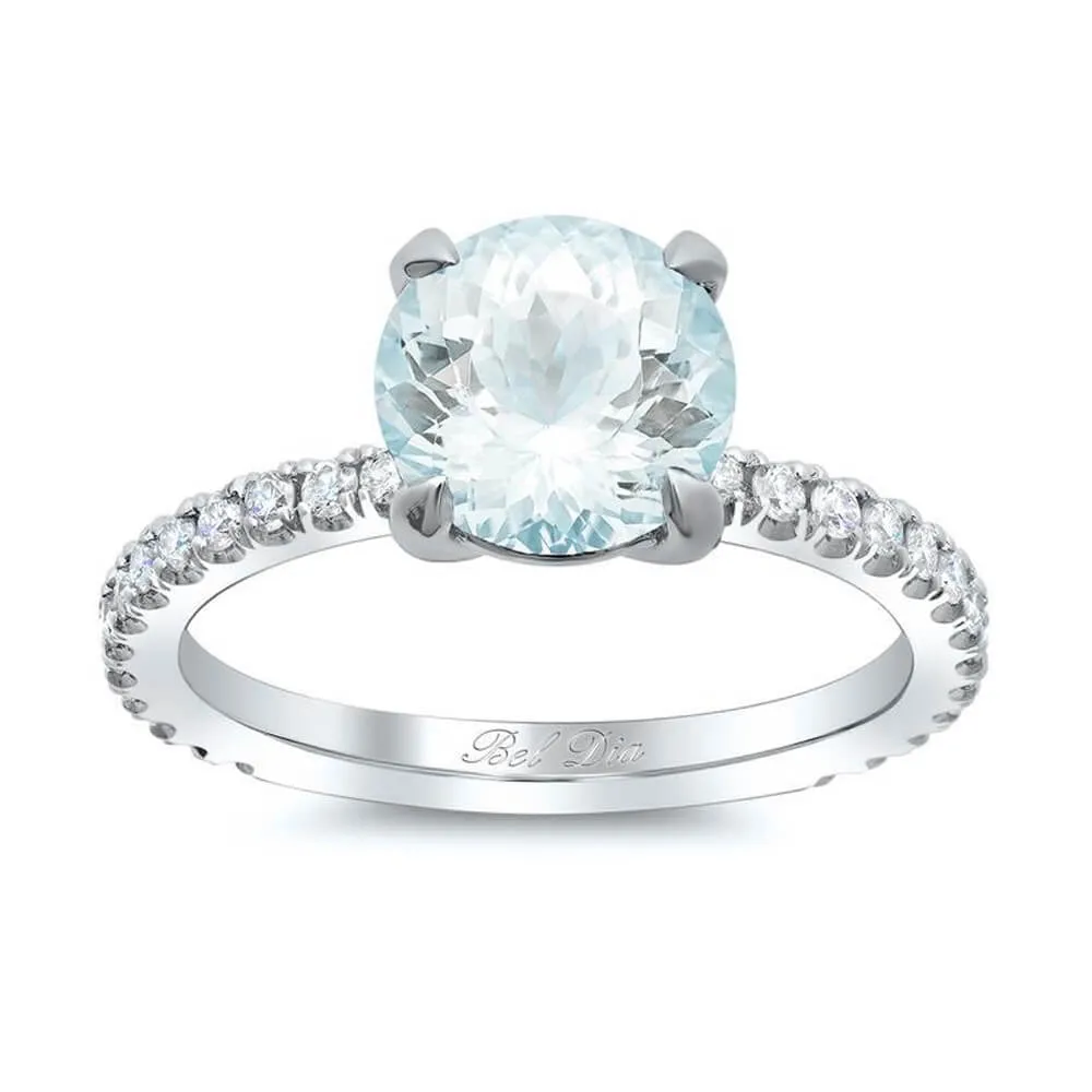 Pave Diamond Aquamarine Engagement Ring