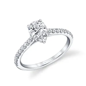 Pear Shaped Two Tone Classic Halo Engagement Ring - Harmonie Platinum White