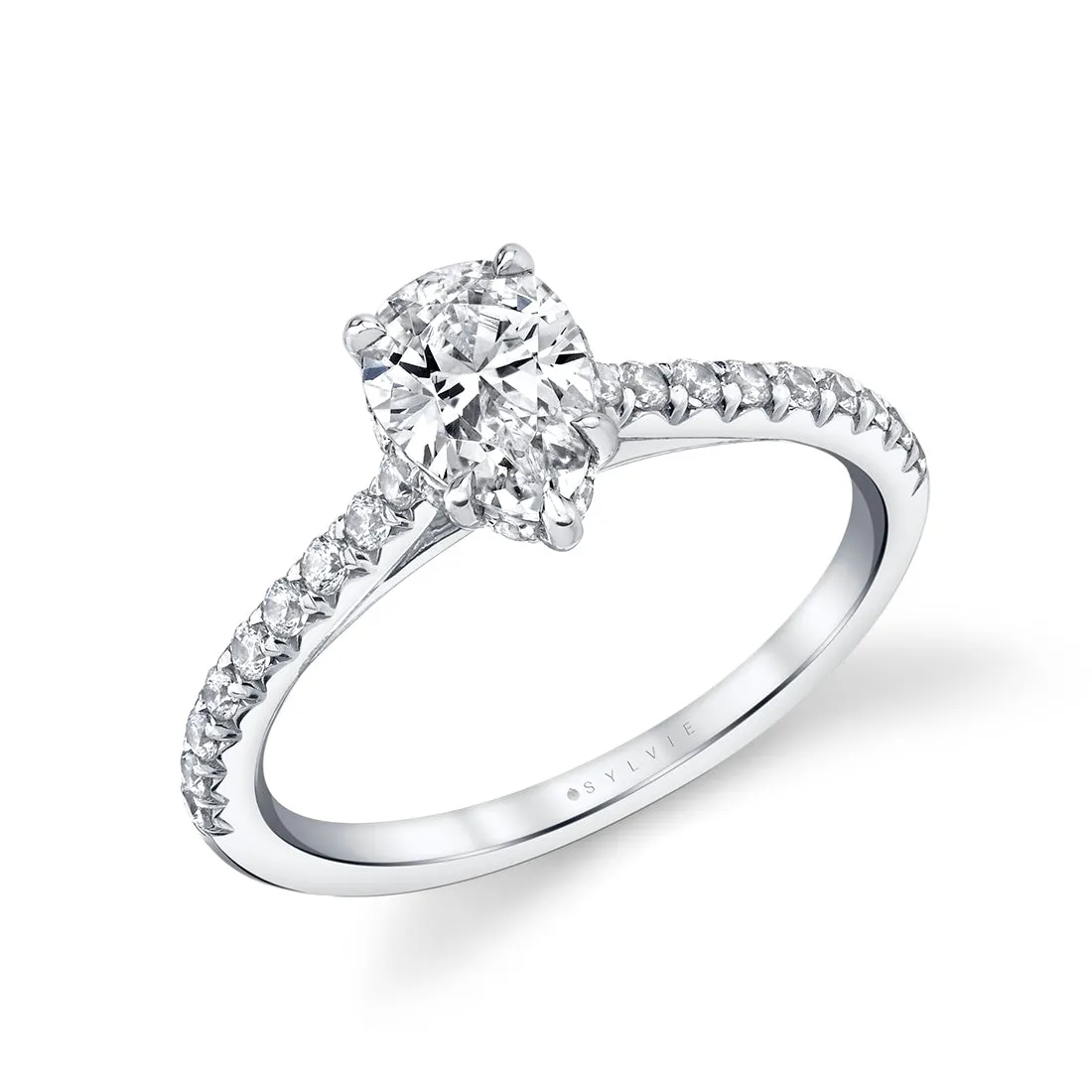 Pear Shaped Two Tone Classic Halo Engagement Ring - Harmonie Platinum White