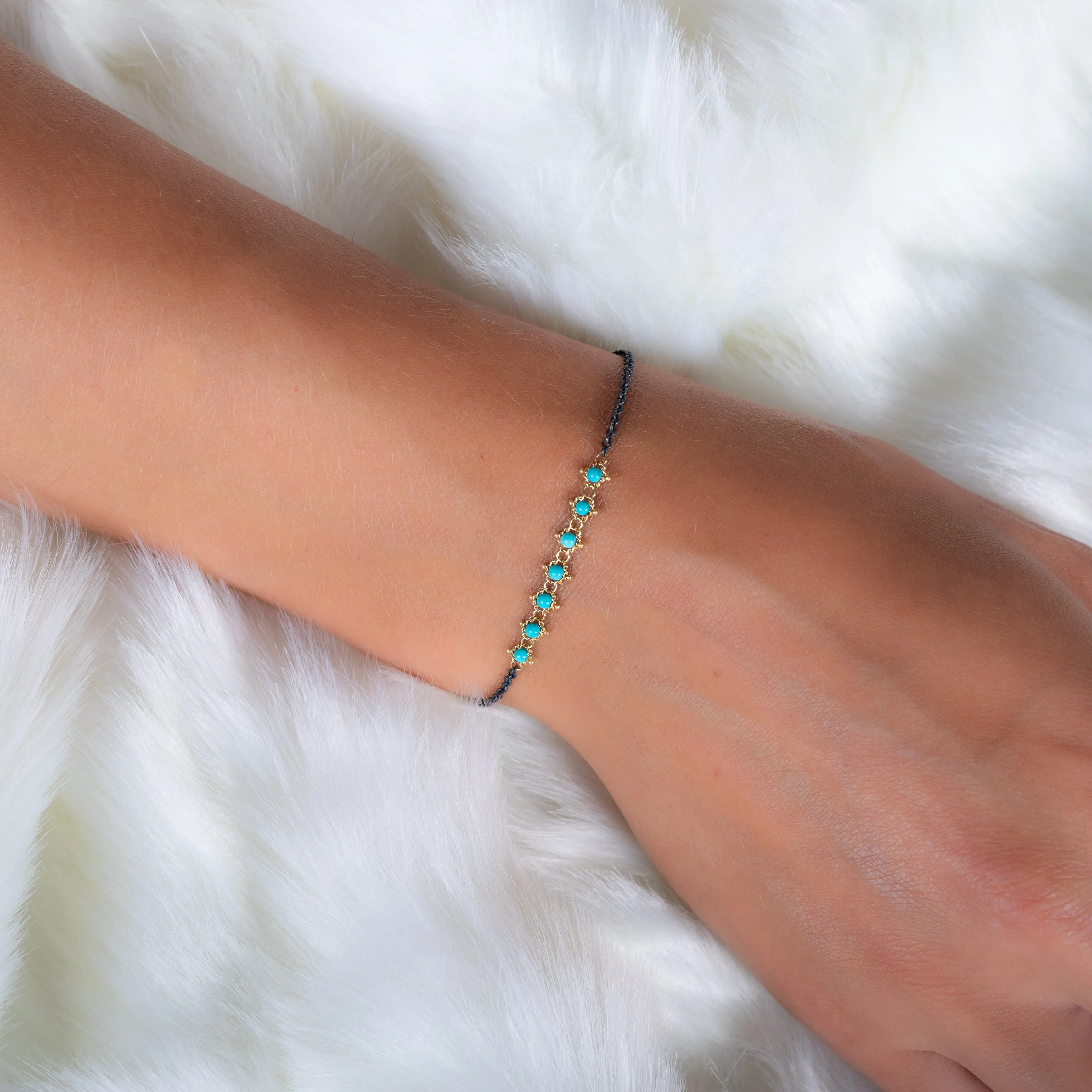 Petite Contrast Textile Bracelet in Turquoise