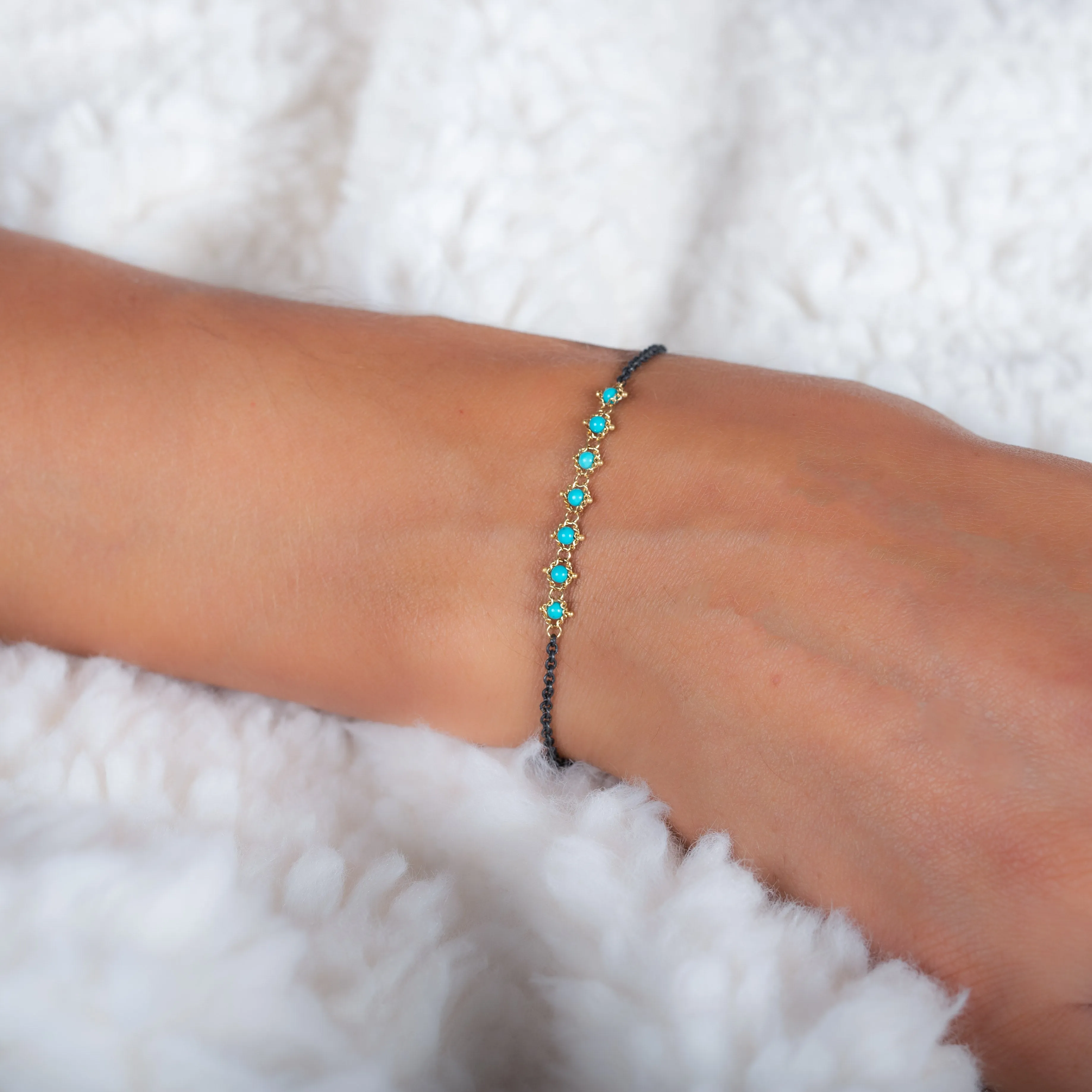 Petite Contrast Textile Bracelet in Turquoise