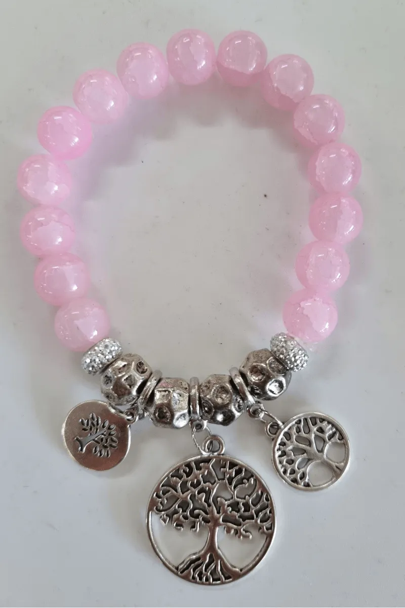 Pink and Silver Plated Tree of Life Bracelet