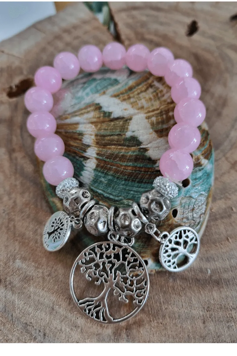 Pink and Silver Plated Tree of Life Bracelet