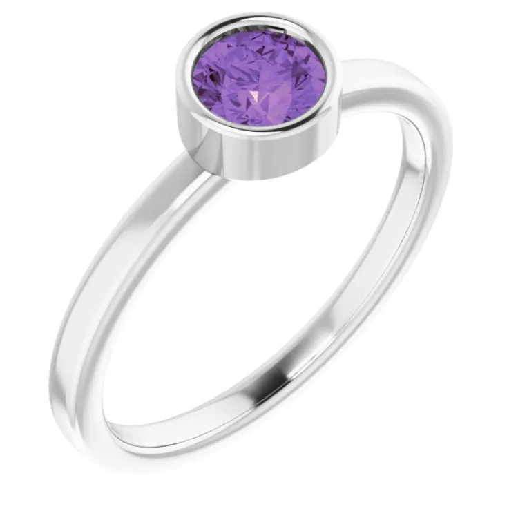 Platinum 5 mm Natural Amethyst Ring