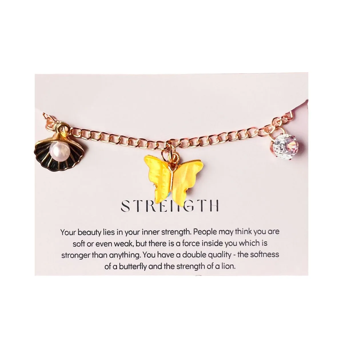 Rack Jack Rose Gold Plated Charms Bracelet Butterfly Pearl Diamond Adjustable Free Size | Birthday Gift for Girls and Women Anniversary Gift for Wife - Yellow