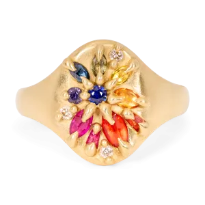 Rainbow Lotus Signet Ring - Size 6.5 - 11708