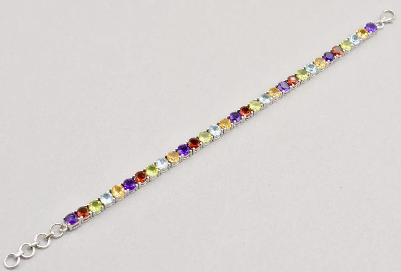 Rainbow Multigems Silver Tennis Bracelet (13.66cts)