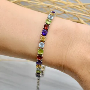 Rainbow Multigems Silver Tennis Bracelet (13.66cts)