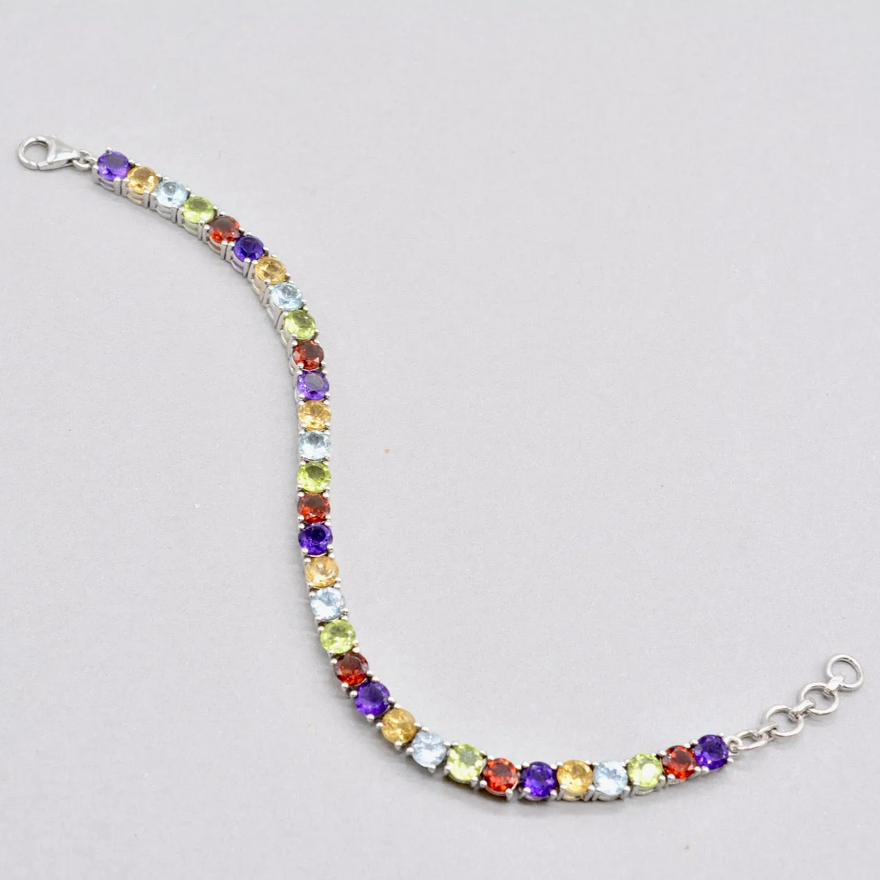 Rainbow Multigems Silver Tennis Bracelet (13.66cts)