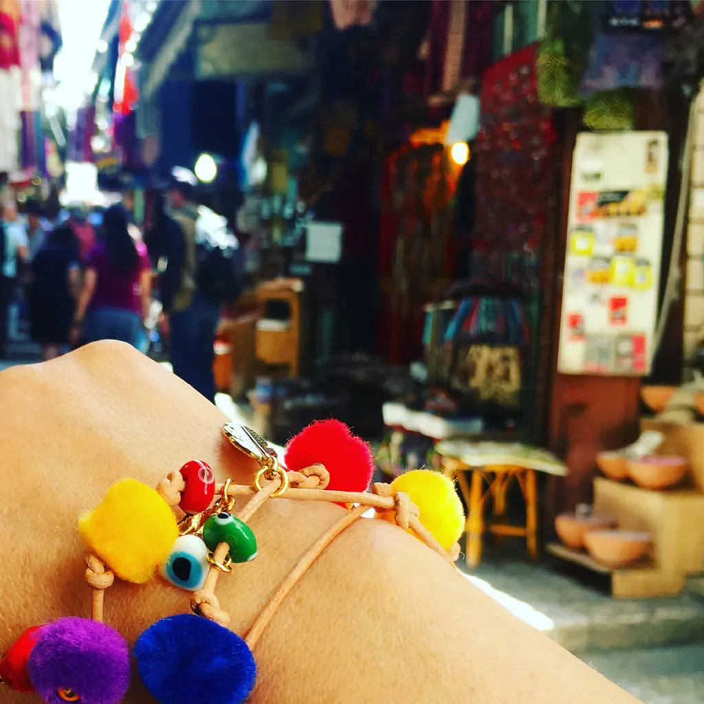 Rainbow Pompom Lucky Charms Leather Cord Bracelet