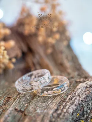 Real light pink leaves resin ring with metal flakes