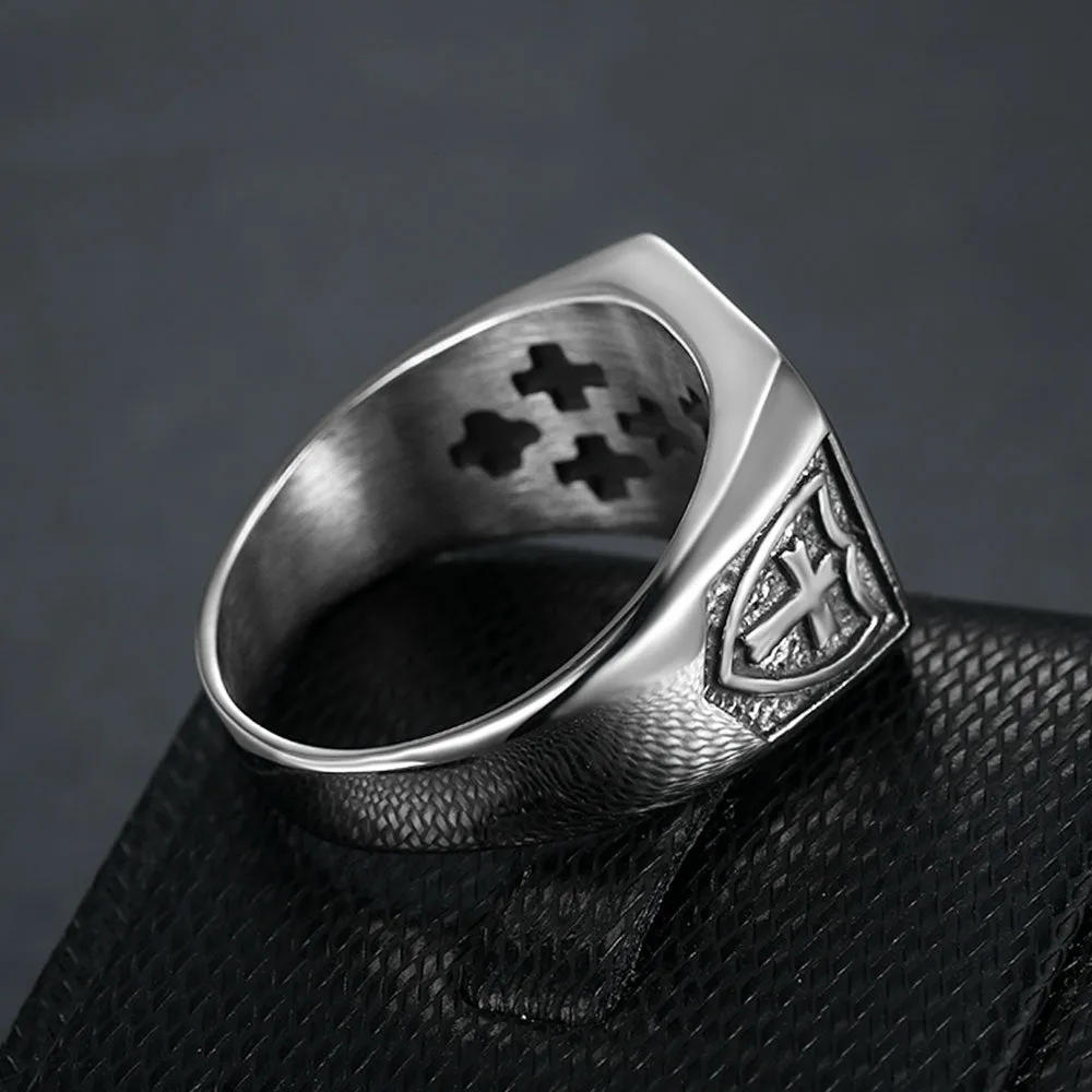 RECTANGULAR GERUSALEM CROSS SIGNET RING