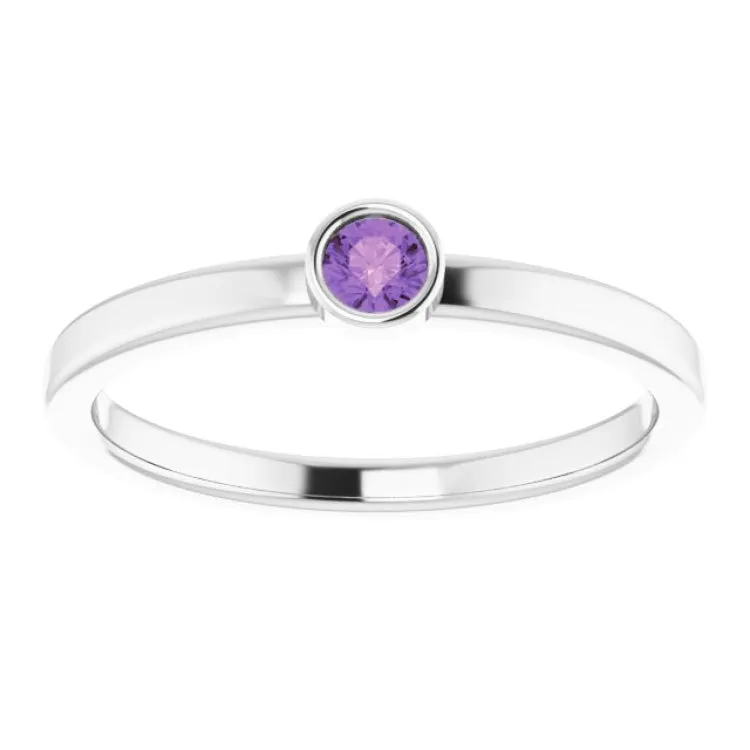 Rhodium-Plated Sterling Silver 3 mm Natural Amethyst Ring