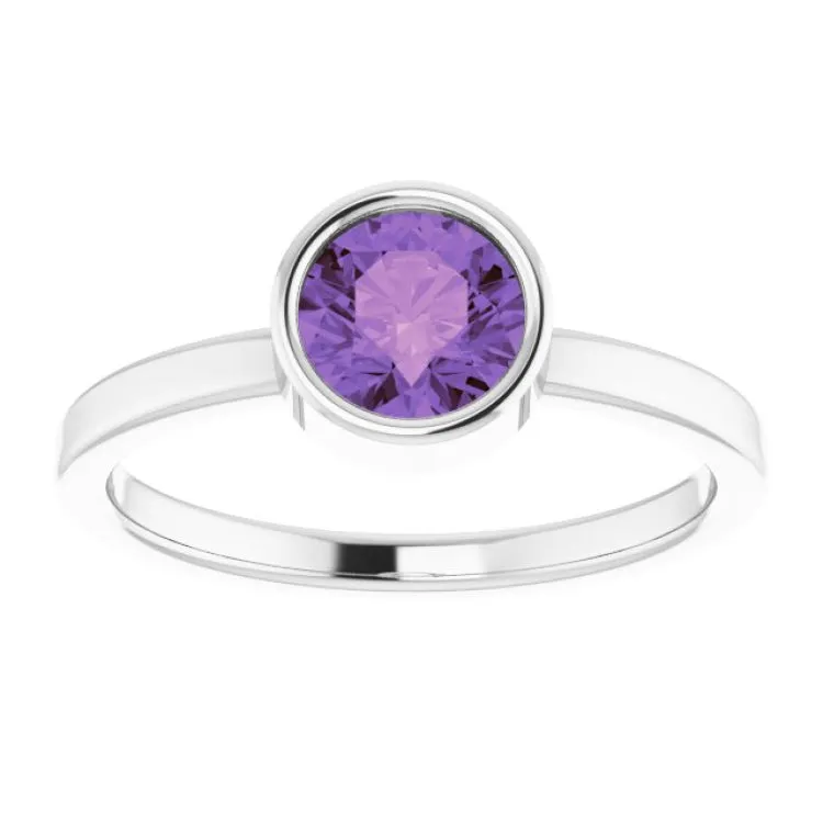 Rhodium-Plated Sterling Silver 6 mm Imitation Amethyst Ring