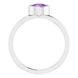 Rhodium-Plated Sterling Silver 6 mm Imitation Amethyst Ring