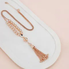 Rose Gold Tassel & Bead Necklace**