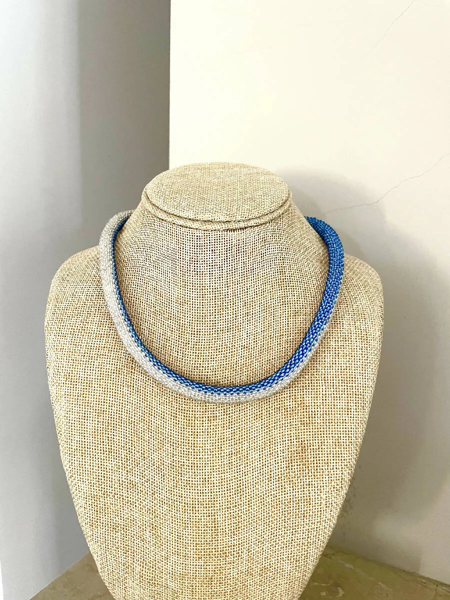 Roudainasart Handmade Bleu White Beaded Rope Necklace