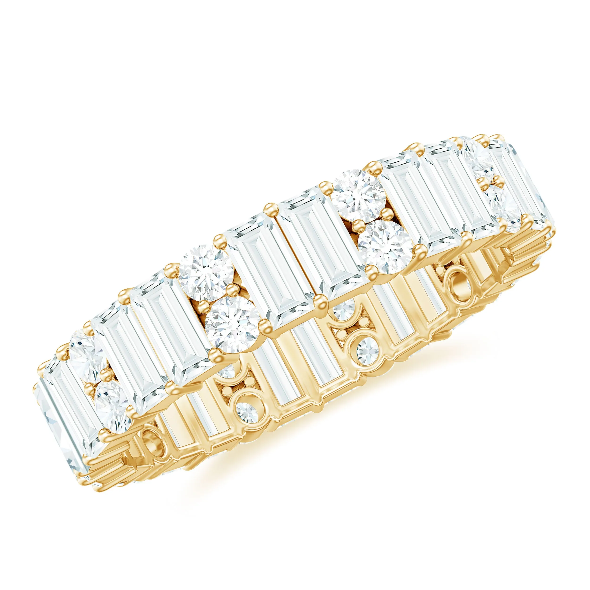 Round and Baguette Cut Moissanite Eternity Anniversary Band