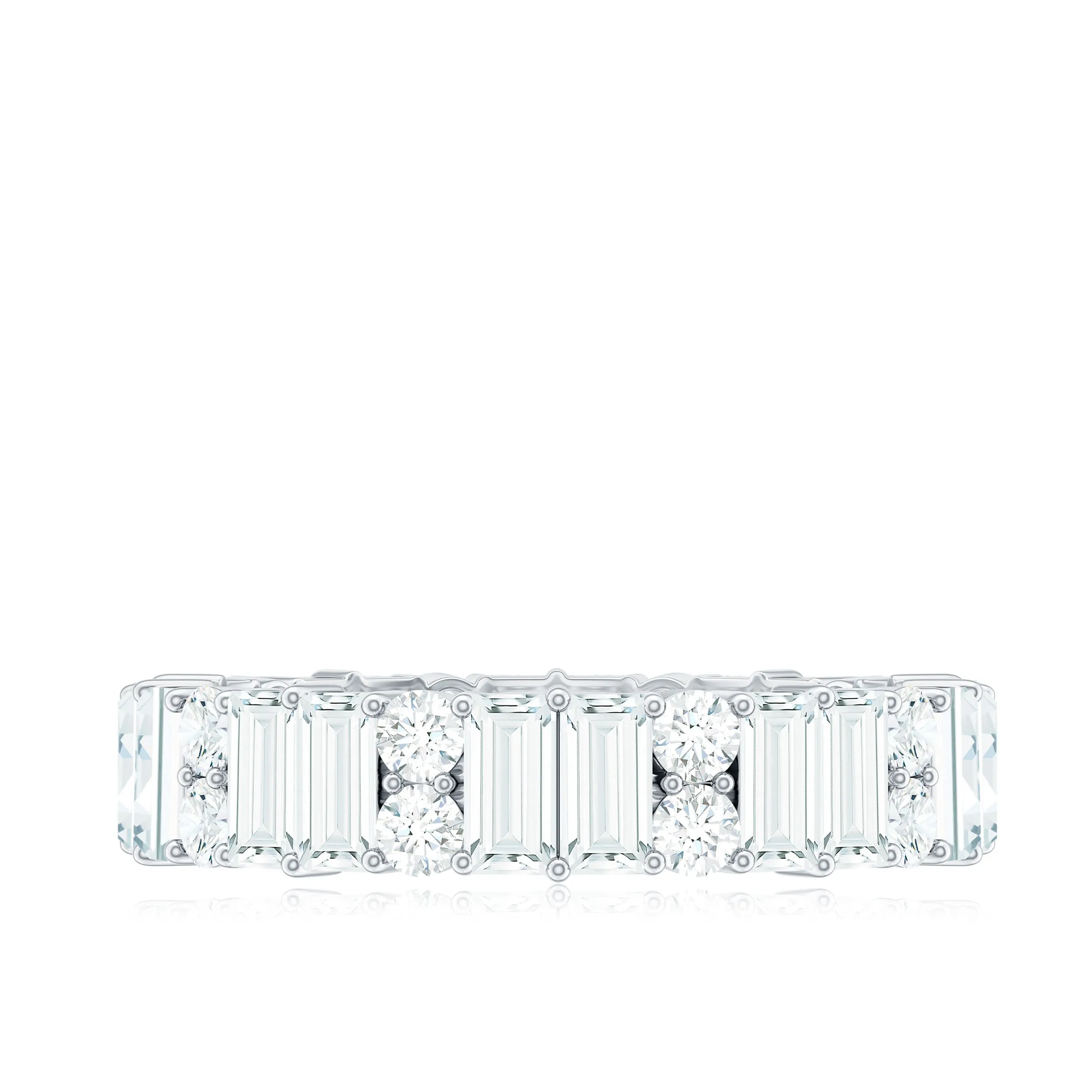 Round and Baguette Cut Moissanite Eternity Anniversary Band