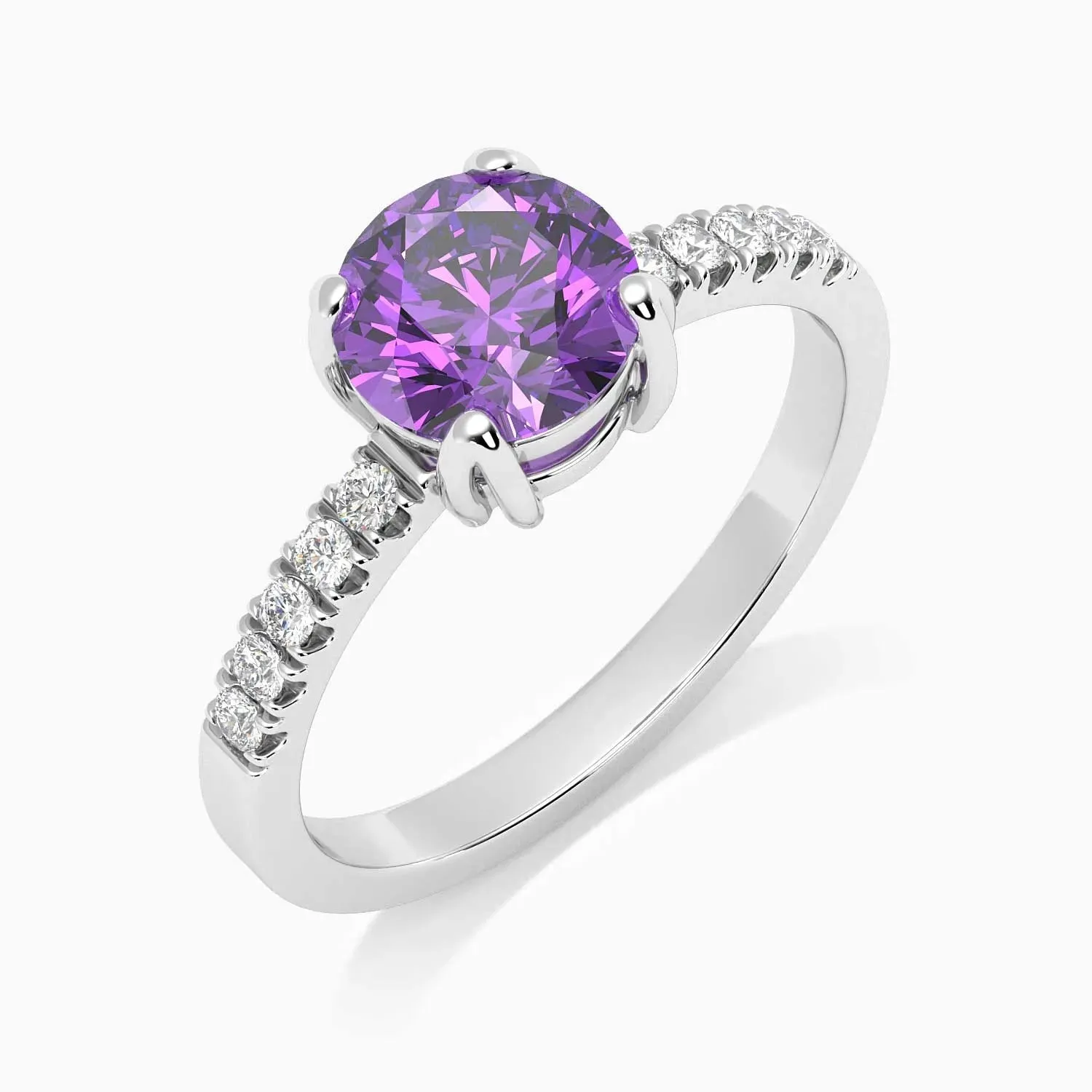 Round Shape Amethyst Ring - Halo Shank - Irosk Australia