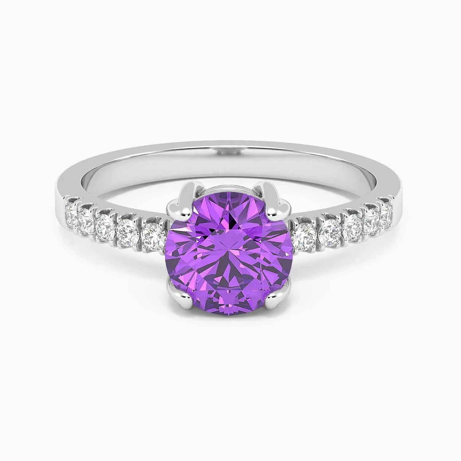 Round Shape Amethyst Ring - Halo Shank - Irosk Australia