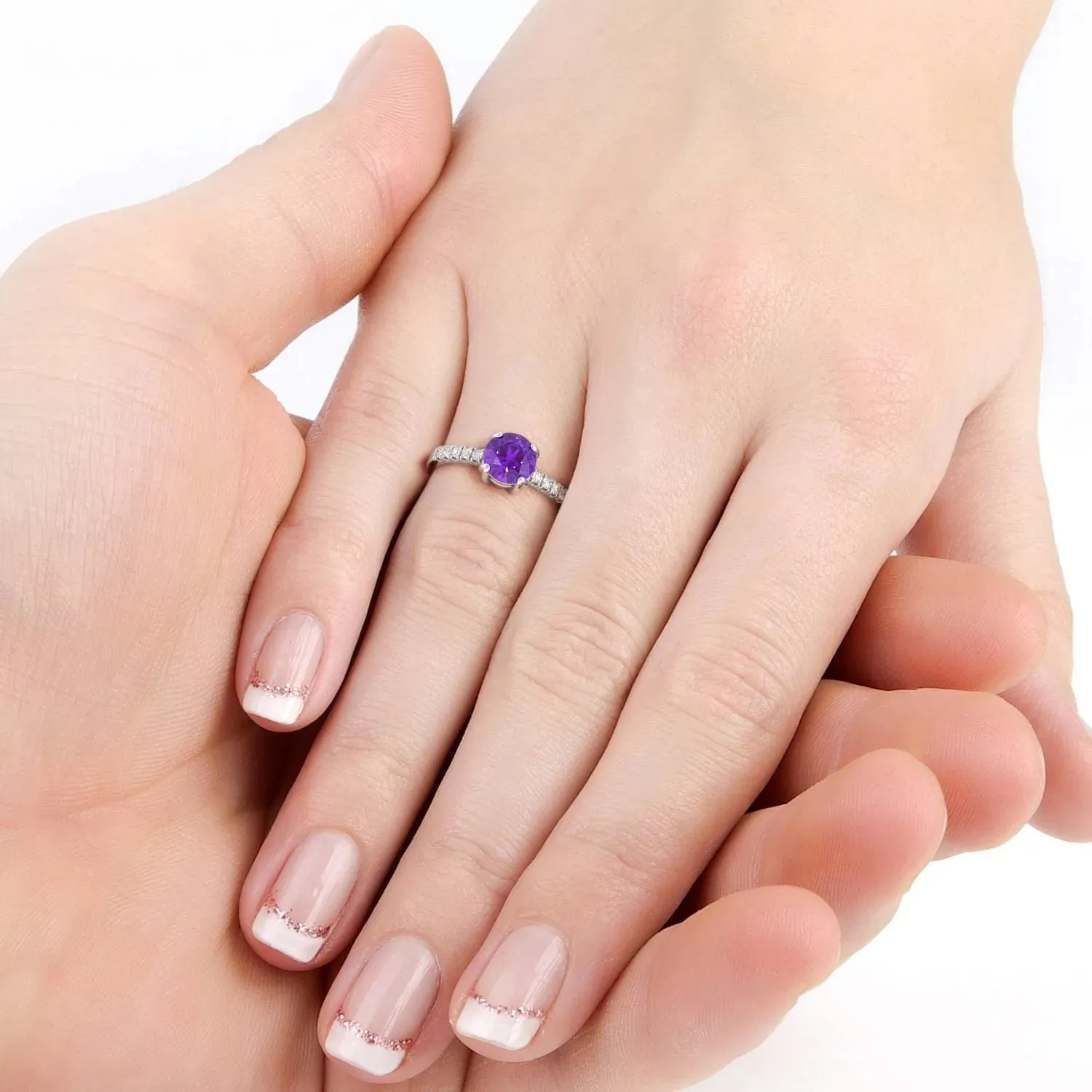 Round Shape Amethyst Ring - Halo Shank - Irosk Australia