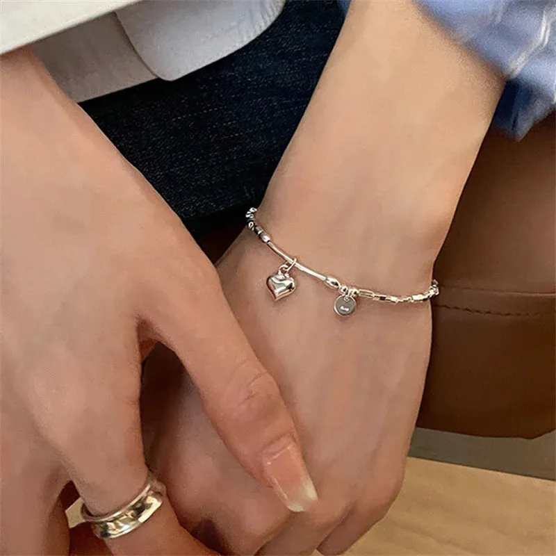 S925 Sterling Silver Simple Love Bracelet Sweet Cool Hand Decoration Geometric Square Fine Jewelry for Women Party Gifts