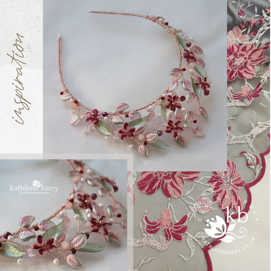 Sanzi floral leaf crown tones of warm rose gold - Autumn shades or navy bronze - custom color options available