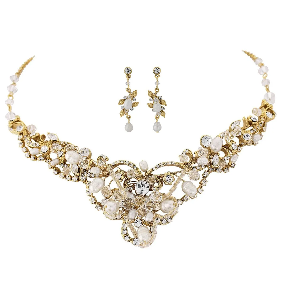 SassB Adelina Crystal and Pearl Necklace Set