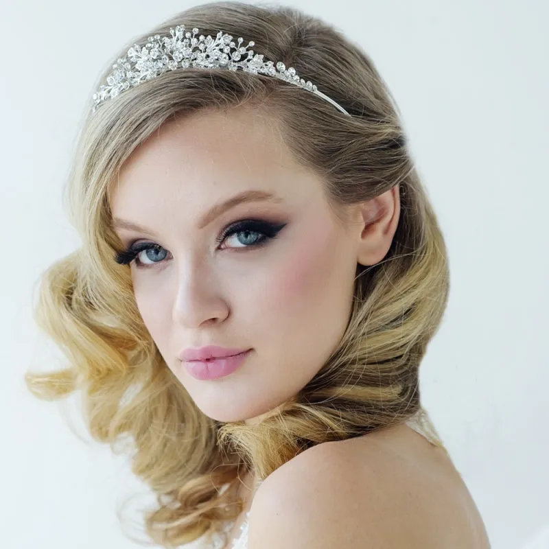 SassB Caroline Crystal Tiara Available in Silver and Gold