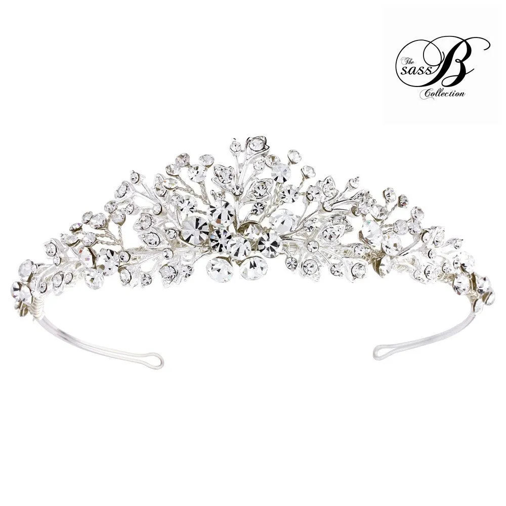 SassB Caroline Crystal Tiara Available in Silver and Gold