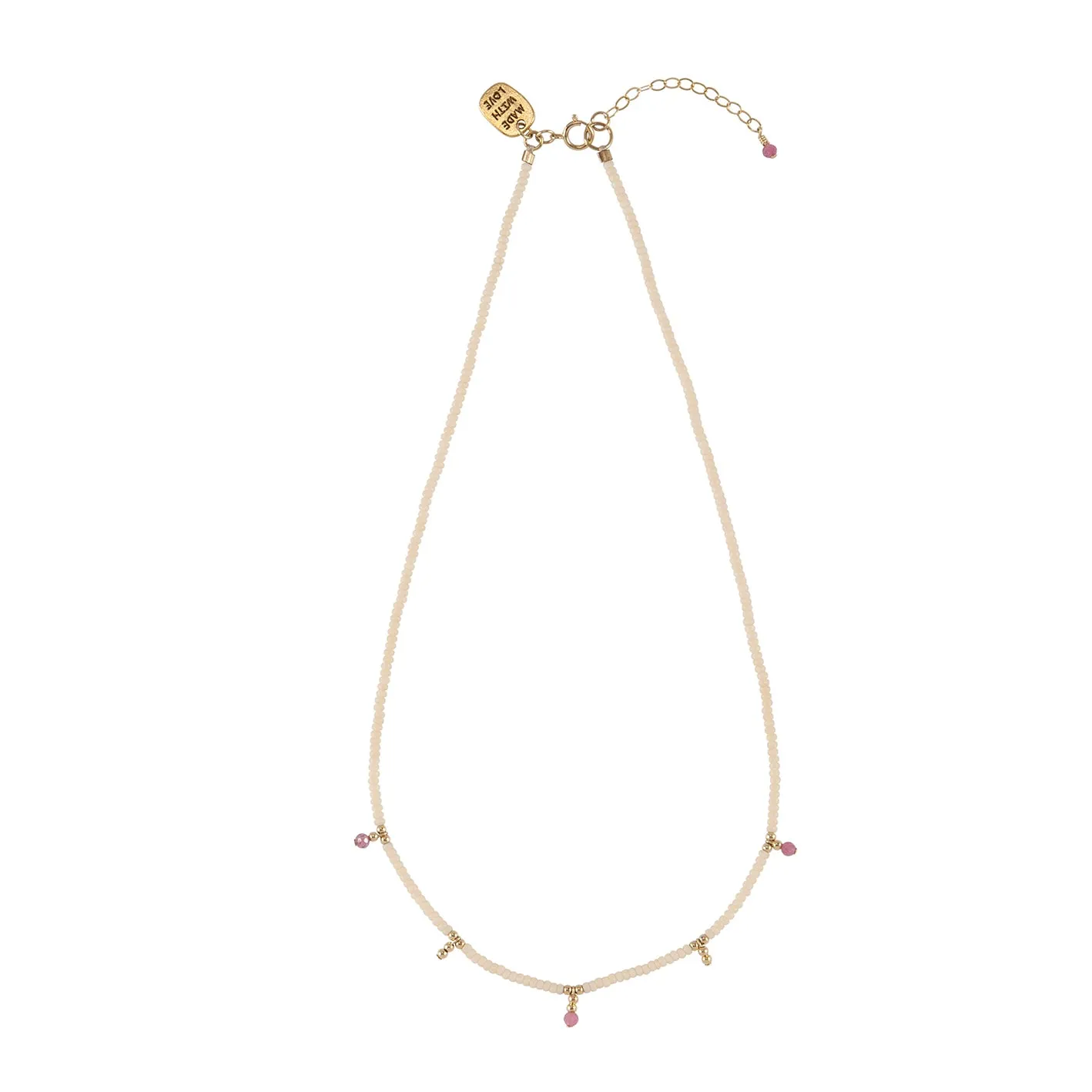 Semi Precious Utulivu 5 Drop Necklace - MIXED PINKS/GOLD