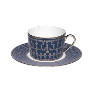 Set of 2 Teacups and Saucers Tiara peacock blue platinum