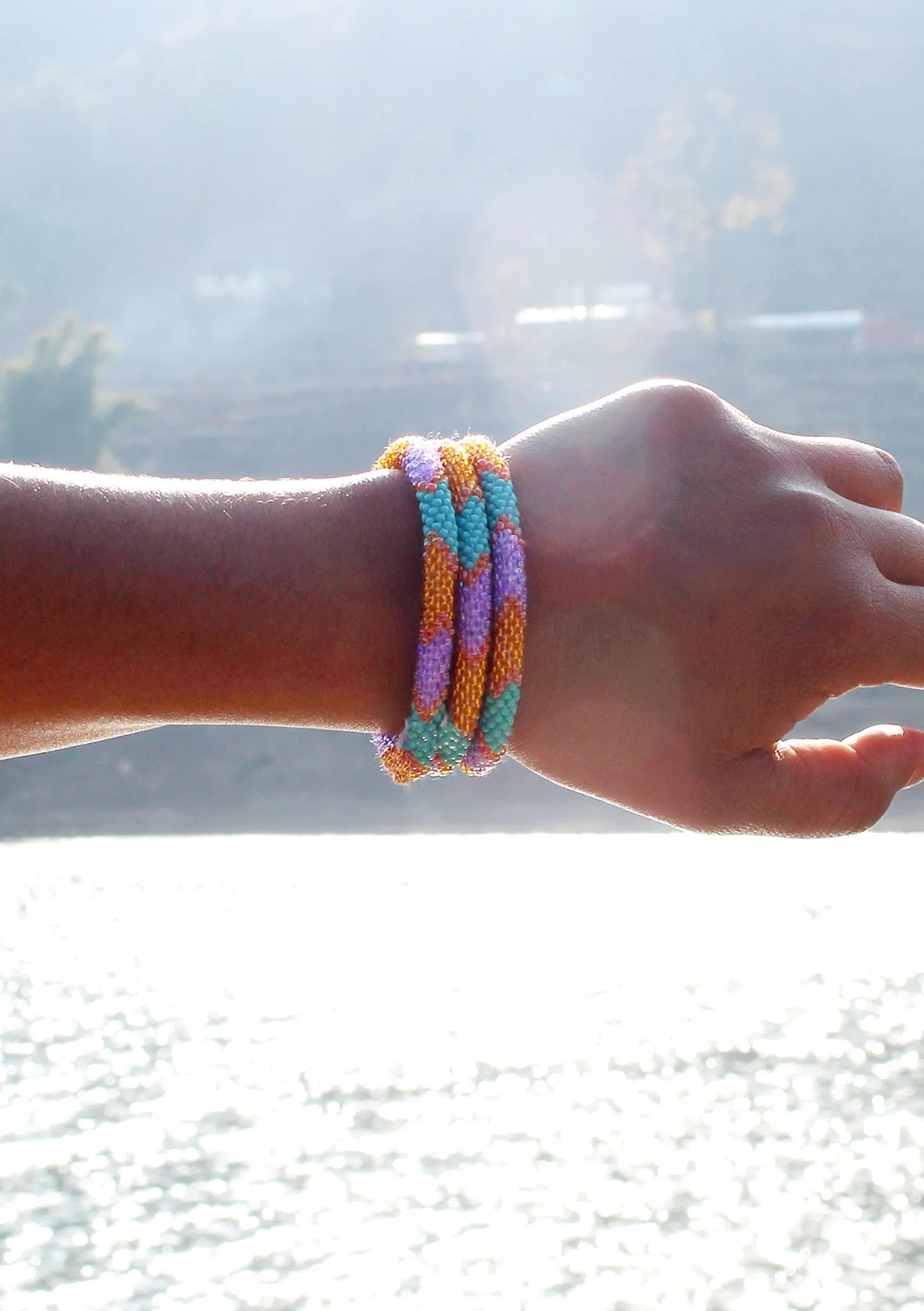 Shiny Yellow & Mixed Beads Nepalese Roll on Bracelet