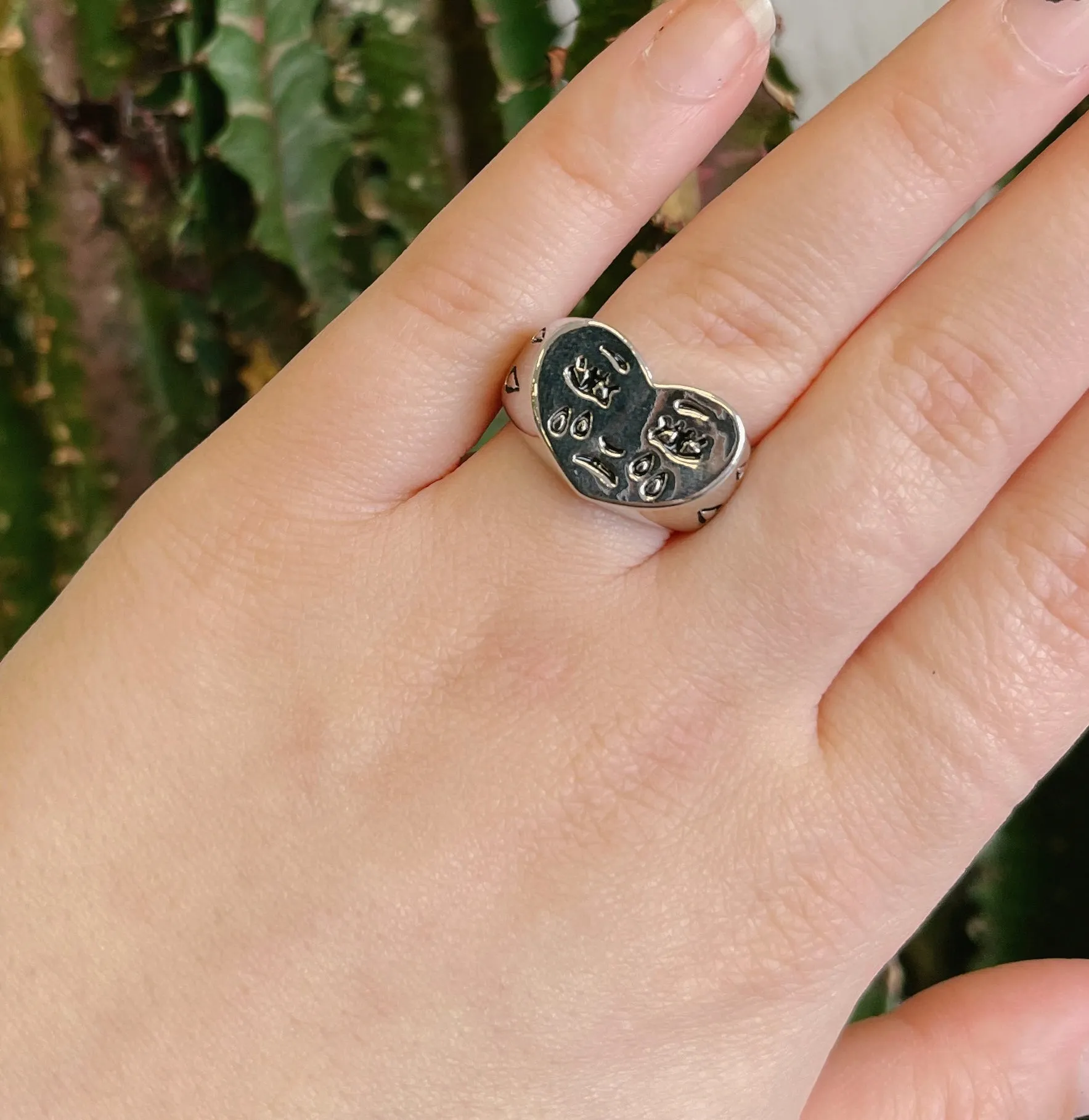 Silver Crying Face Signet Ring