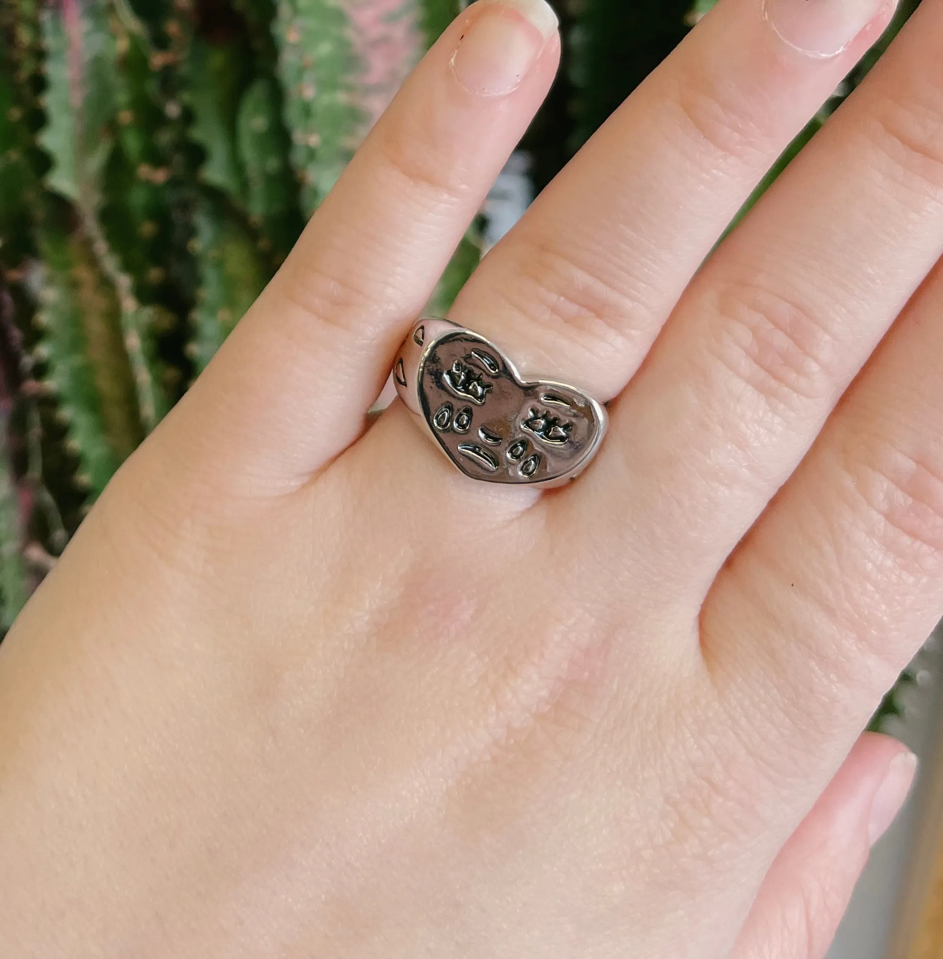 Silver Crying Face Signet Ring