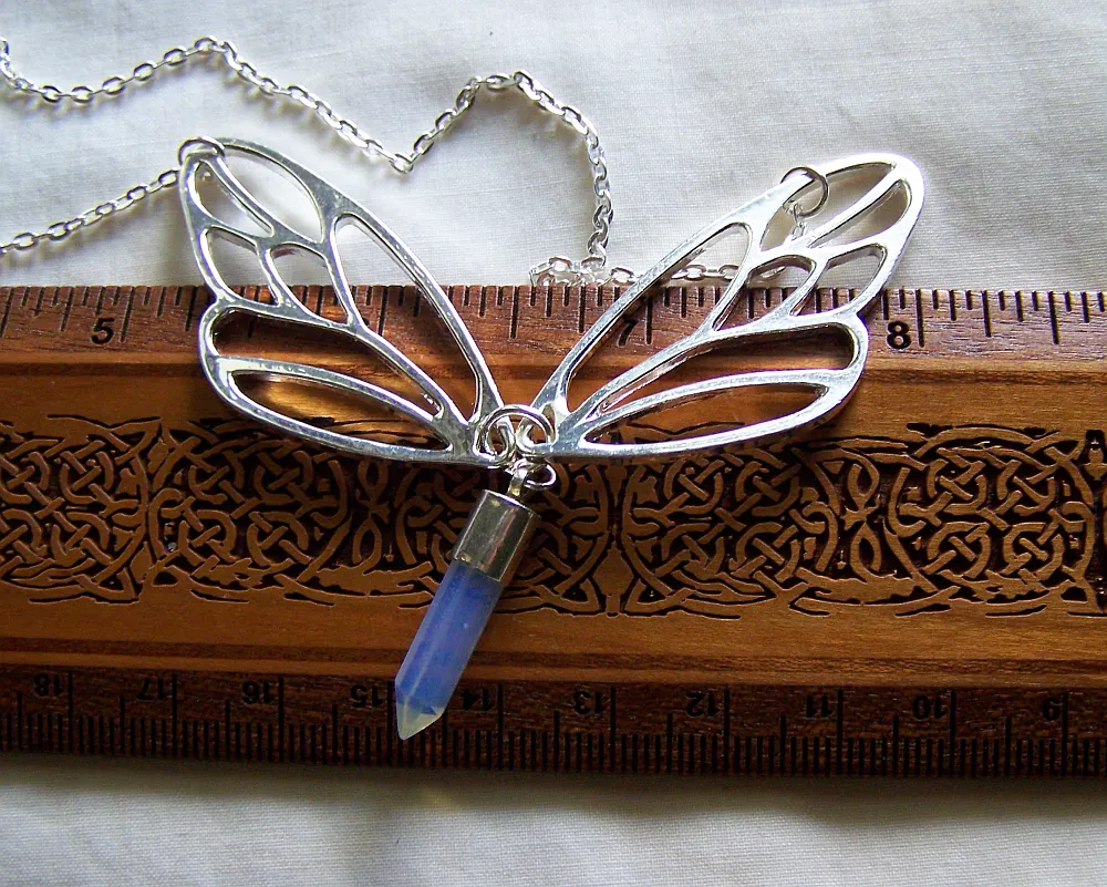 Silver Lace Wing Butterfly Opalite Crystal Necklace