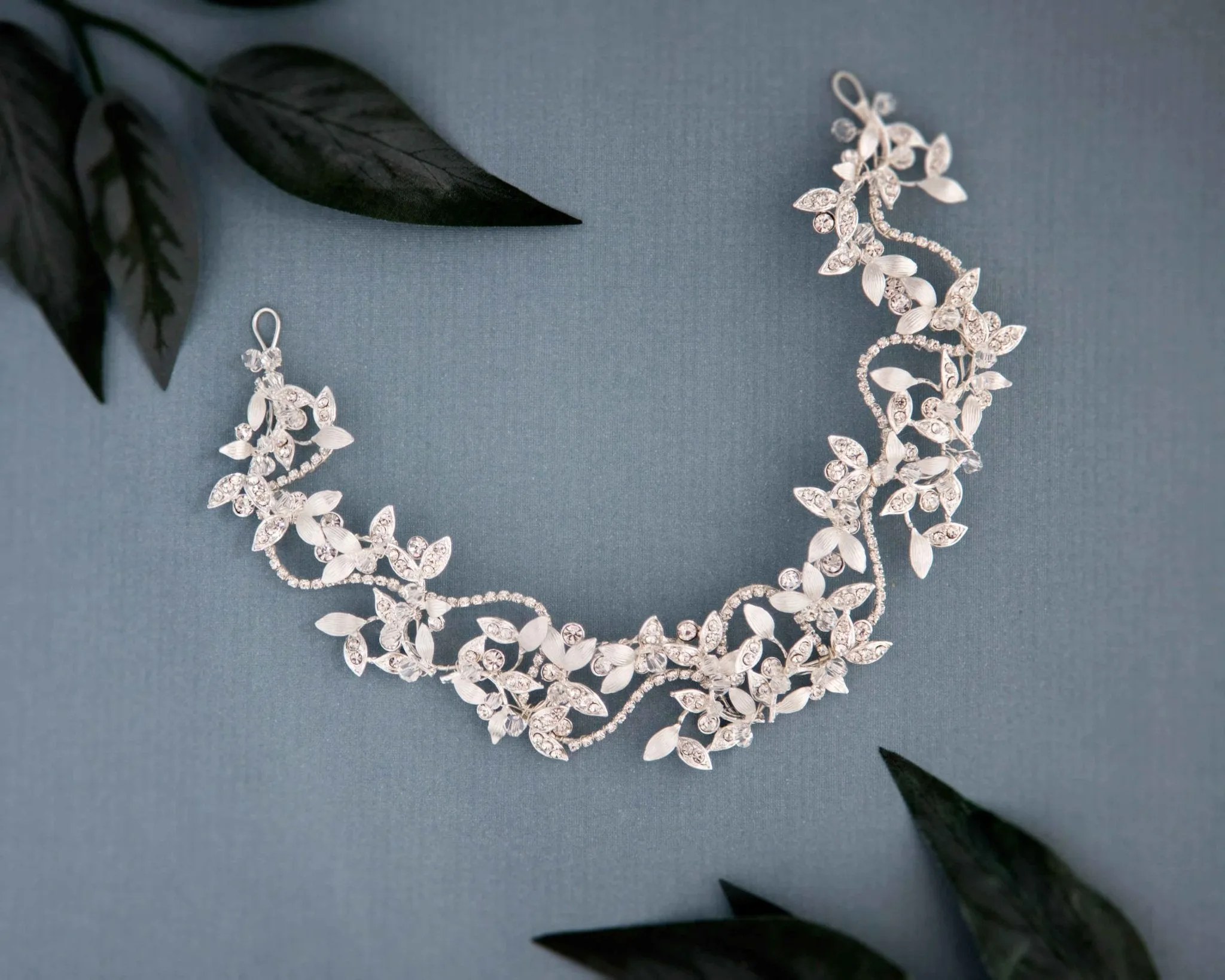 Silver Wedding Headpiece with Crystal Leaves