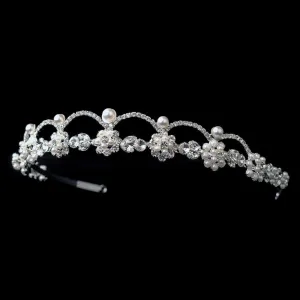 Silver White Pearl & Crystal Headpiece