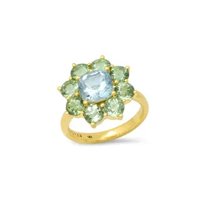 Statement Mint Tourmaline Flower Ring with Aquamarine Center