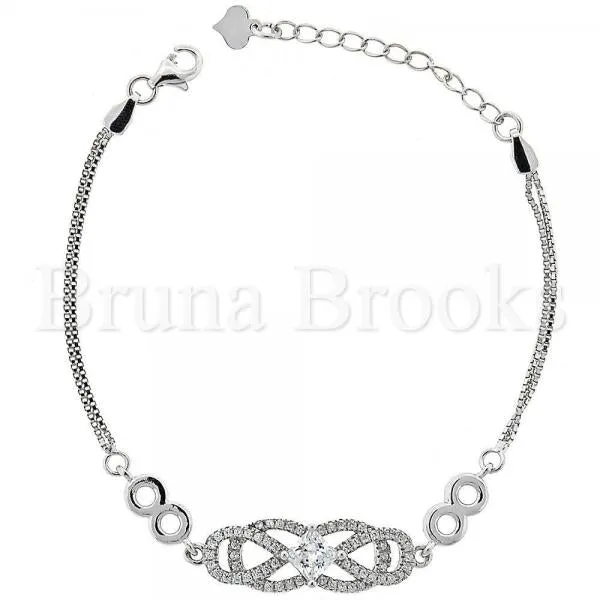 Sterling Silver 03.183.0013 Fancy Bracelet, Infinite Design, with White Micro Pave and White Cubic Zirconia, Rhodium Tone