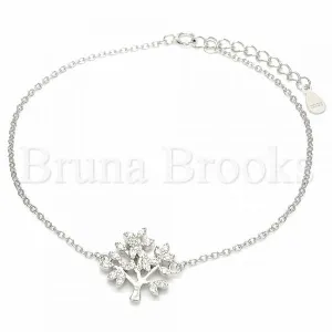 Sterling Silver 03.336.0068.08 Fancy Bracelet, Tree Design, with White Cubic Zirconia, Polished Finish, Rhodium Tone