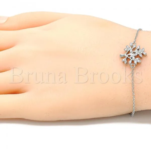 Sterling Silver 03.336.0068.08 Fancy Bracelet, Tree Design, with White Cubic Zirconia, Polished Finish, Rhodium Tone