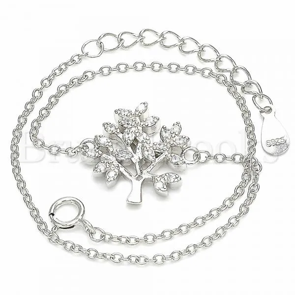 Sterling Silver 03.336.0068.08 Fancy Bracelet, Tree Design, with White Cubic Zirconia, Polished Finish, Rhodium Tone