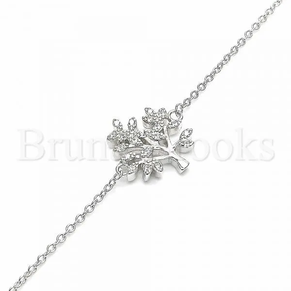 Sterling Silver 03.336.0068.08 Fancy Bracelet, Tree Design, with White Cubic Zirconia, Polished Finish, Rhodium Tone