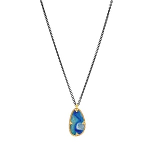 Sterling Silver & Yellow Gold Australian Opal Doublet Necklace - "Electric Waters"