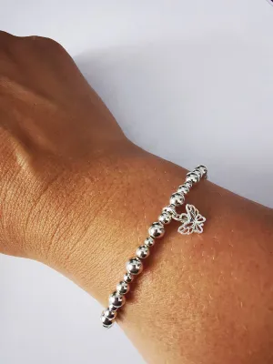 Sterling Silver Bead and Butterfly Bracelet