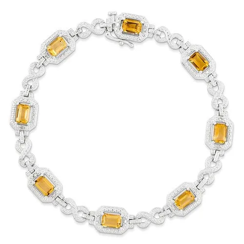 Sterling Silver Diamond & Citrine Bracelet