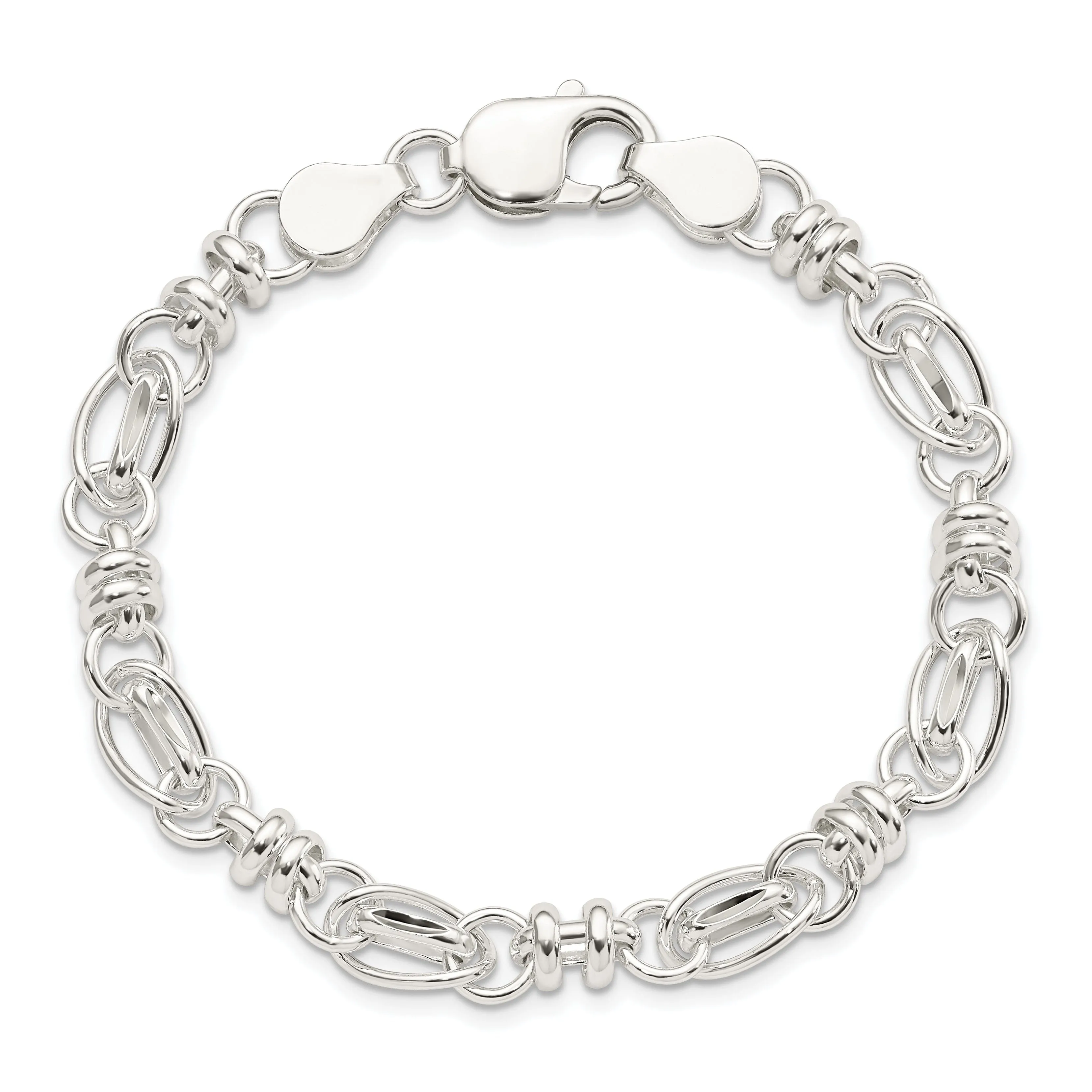 Sterling Silver Diamond Cut Fancy Link Bracelet